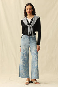 Embroidery & Rhinestone High Rise Denim