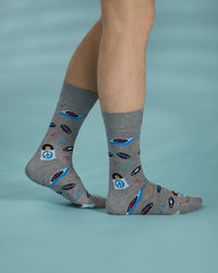 Vinyl Tunes Men`s Bamboo Crew: Med Gray Heather / 10-13