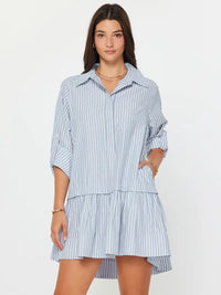 Pinstriped Rhinestone Mini Shirt Dress
