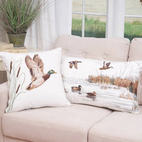 In Flight Mallard & Cattails Indoor/Outdoor Throw Pillow