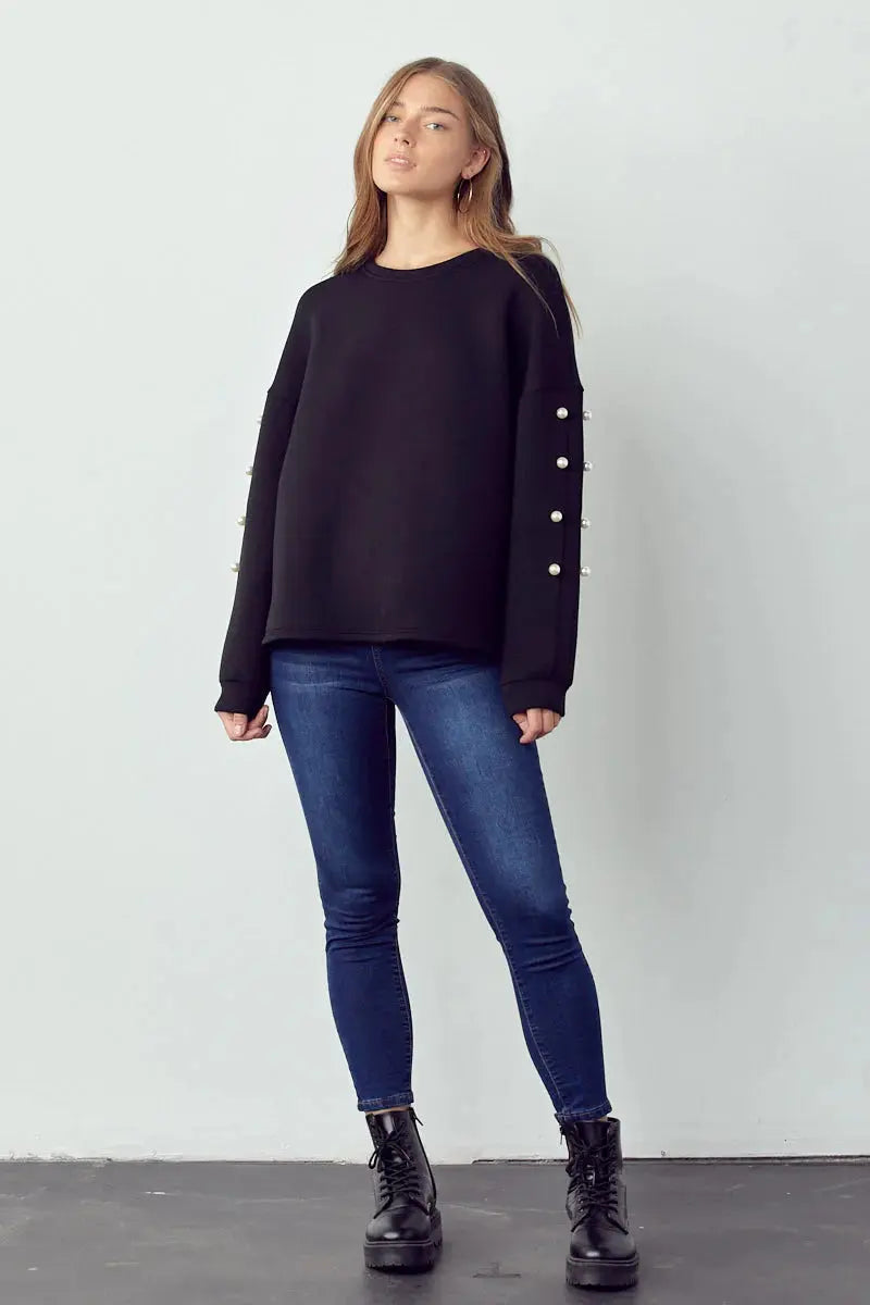 Katri French Scuba Pearl Top styled with Farrah Pearl Pant