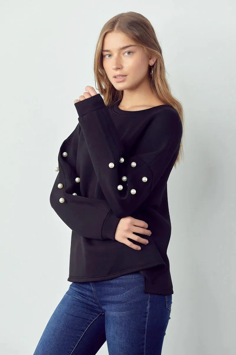 Katri Pearl Top in French scuba fabric – round neck and long sleeves