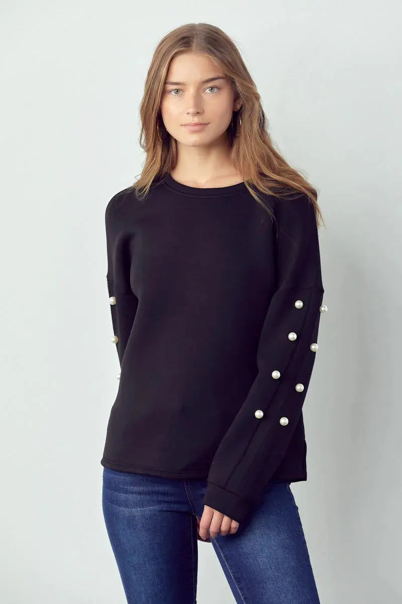 Katri French Scuba Pearl Top - Black Joh Apparel