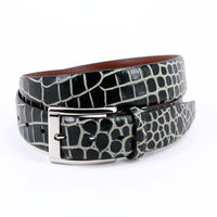 Faux Crocodile Embossed Calfskin Belt - Black / Beige Torino