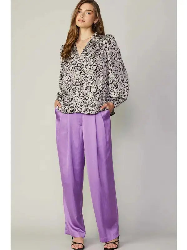 Jacquard Paisley V-Neck Blouse Current Air