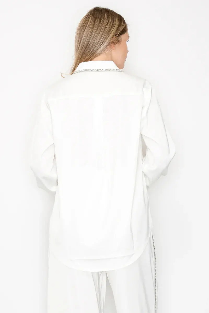 Wileene Satin Shirt with Diamond Trim Joh Apparel