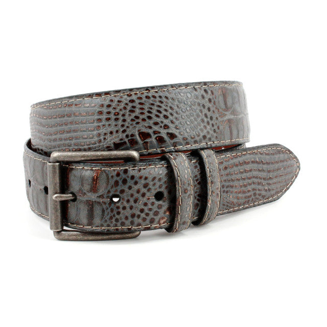 Italian Washed Crocodile Embossed Belt - Grey