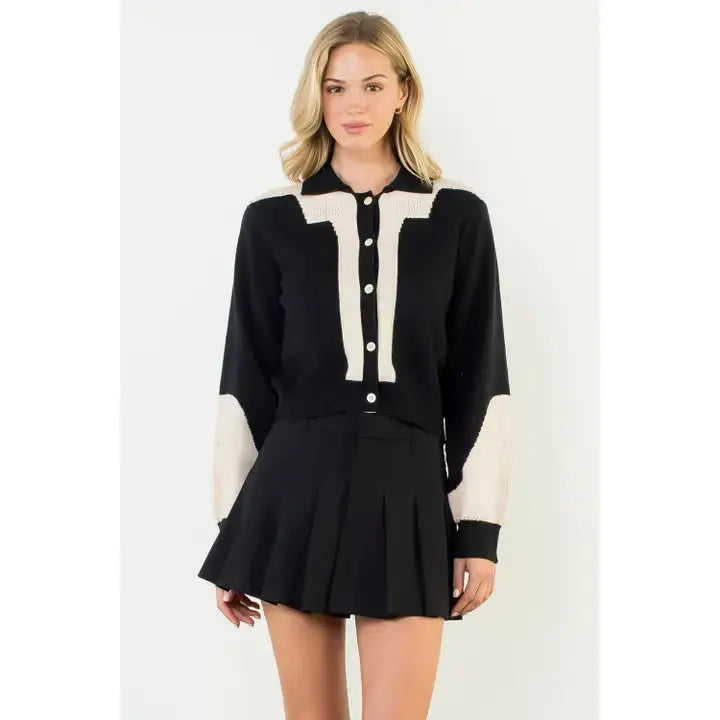 Colorblock Button Front Knit Cardigan Joh Apparel