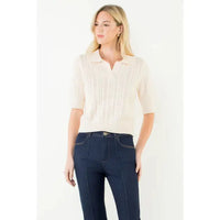 Short Sleeve Pointelle Polo Knit Top THML