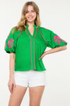 Green Petal Puff Sleeve Top