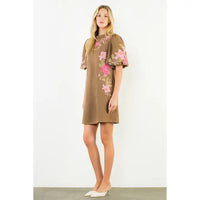 Suede Floral Embroidered Dress