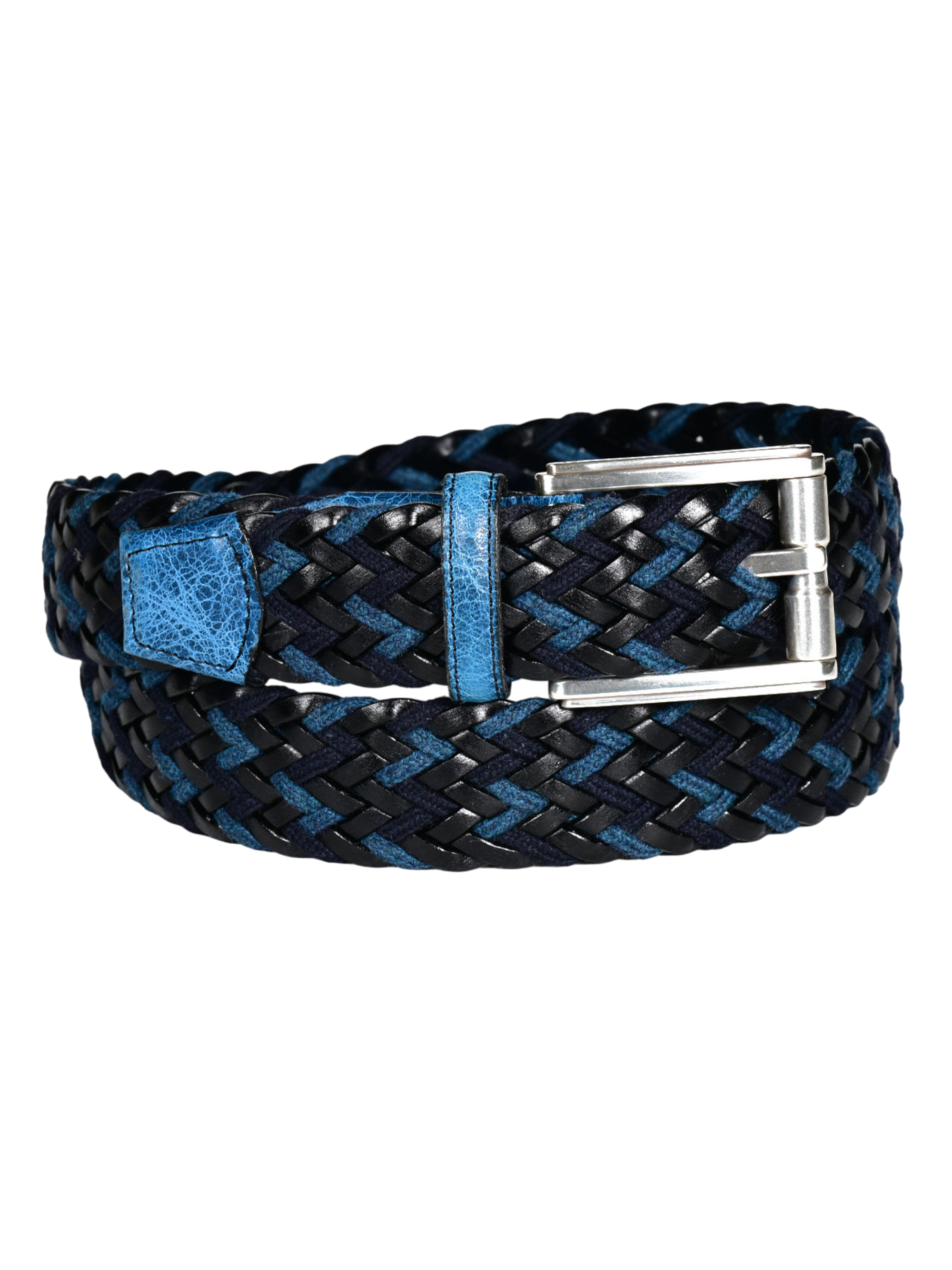 Italian Chevron Weave Belt - Black/Navy