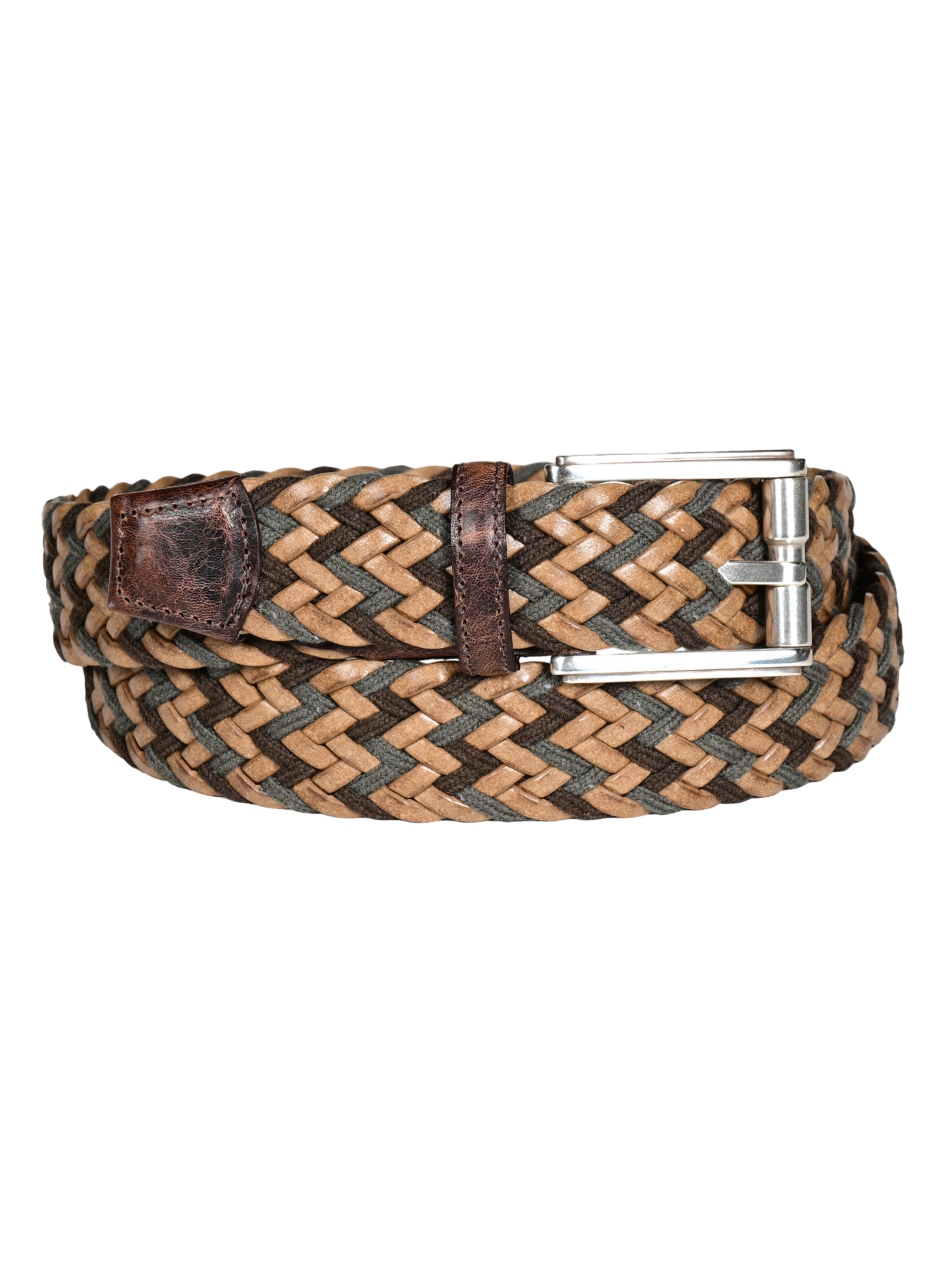 Italian Chevron Weave Belt - Brown/Tan