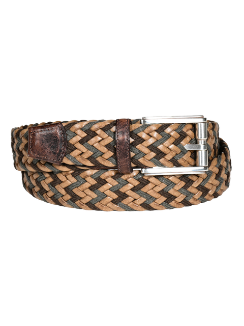 Italian Chevron Weave Belt - Brown/Tan