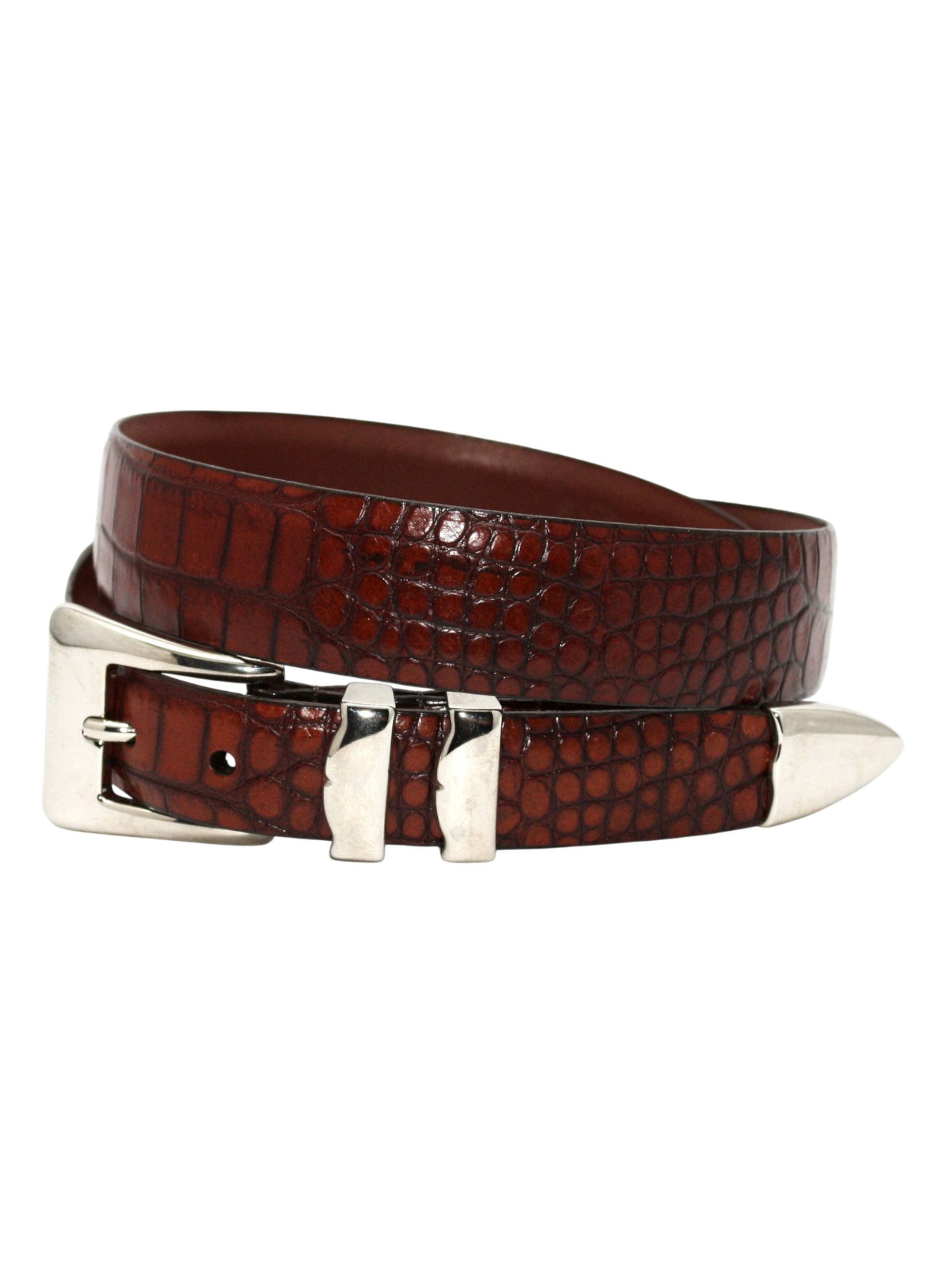 Alligator Embossed Calfskin Belt - Cognac