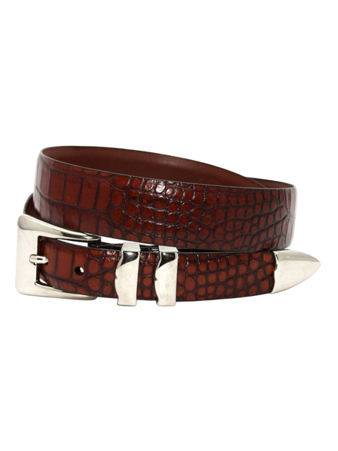 Alligator Embossed Calfskin Belt - Cognac