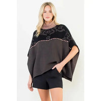 Jacquard Floral Knit Poncho THML