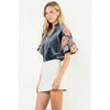 Floral Embroiderey Puff Sleeve Velvet Top THML