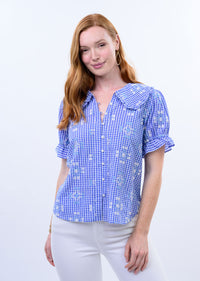 Gingham Blue Top