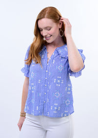 Gingham Blue Top