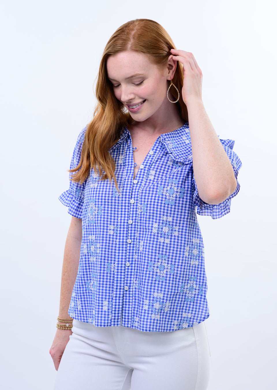 Gingham Blue Top