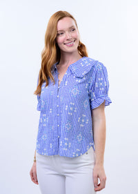 Gingham Blue Top