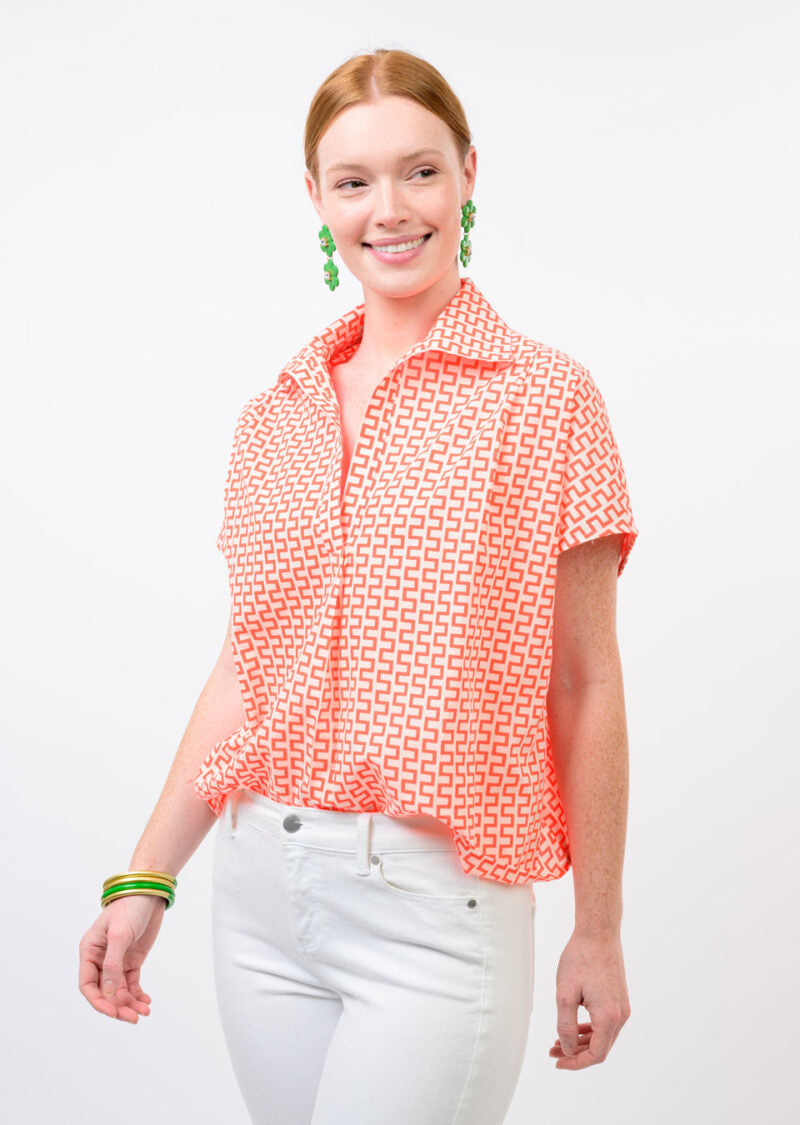 Maze Neon Orange Popover Shirt