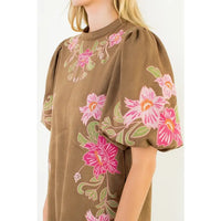 Suede Floral Embroidered Dress
