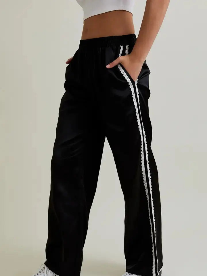 Black Satin Track Pants Le Lis