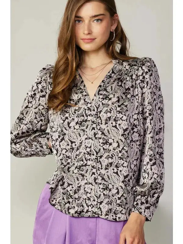 Jacquard Paisley V-Neck Blouse Current Air
