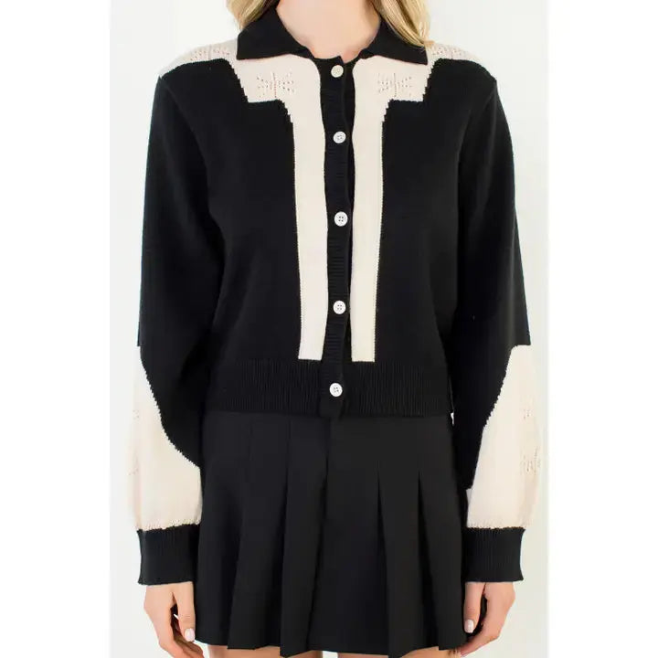 Colorblock Button Front Knit Cardigan Joh Apparel