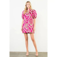 Puff Sleeve Floral Embroidery Detail Dress THML