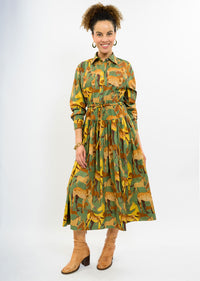 Frank Horse Print Midi Shirt Dress – Green