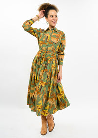 Frank Horse Print Midi Shirt Dress – Green