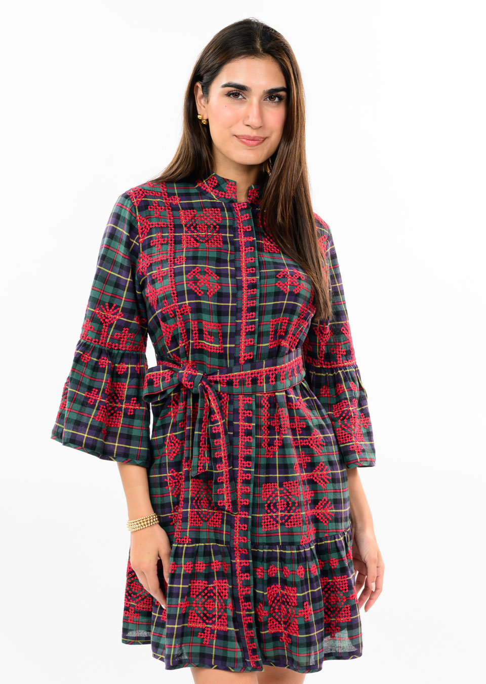 Tartan Cross Stitch Embroidery Dress