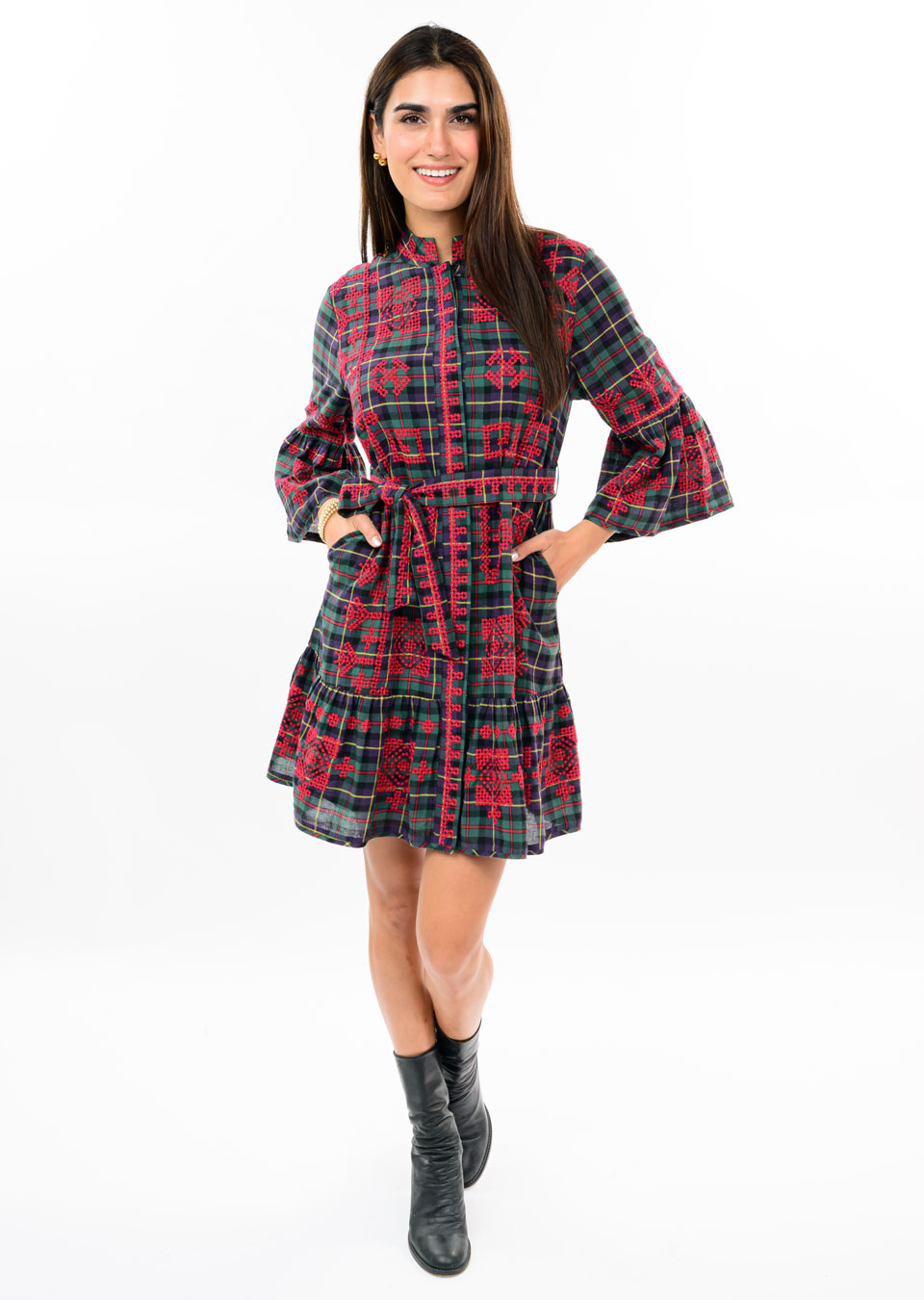 Tartan Cross Stitch Embroidery Dress