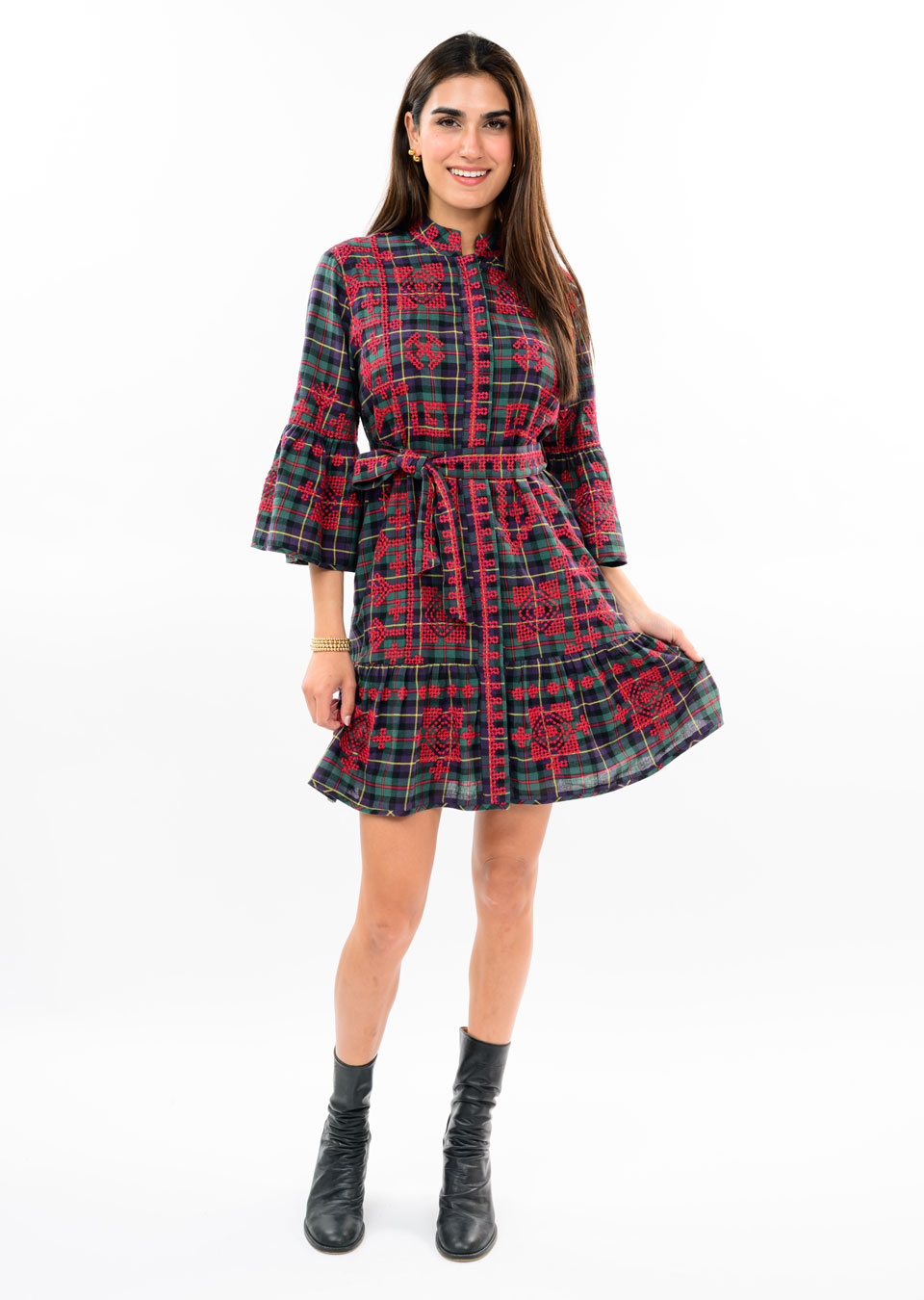 Tartan Cross Stitch Embroidery Dress