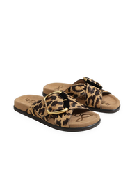 Darla Buckle Slide Sandal -   Cyprus Tan Leopard Brahma Hair