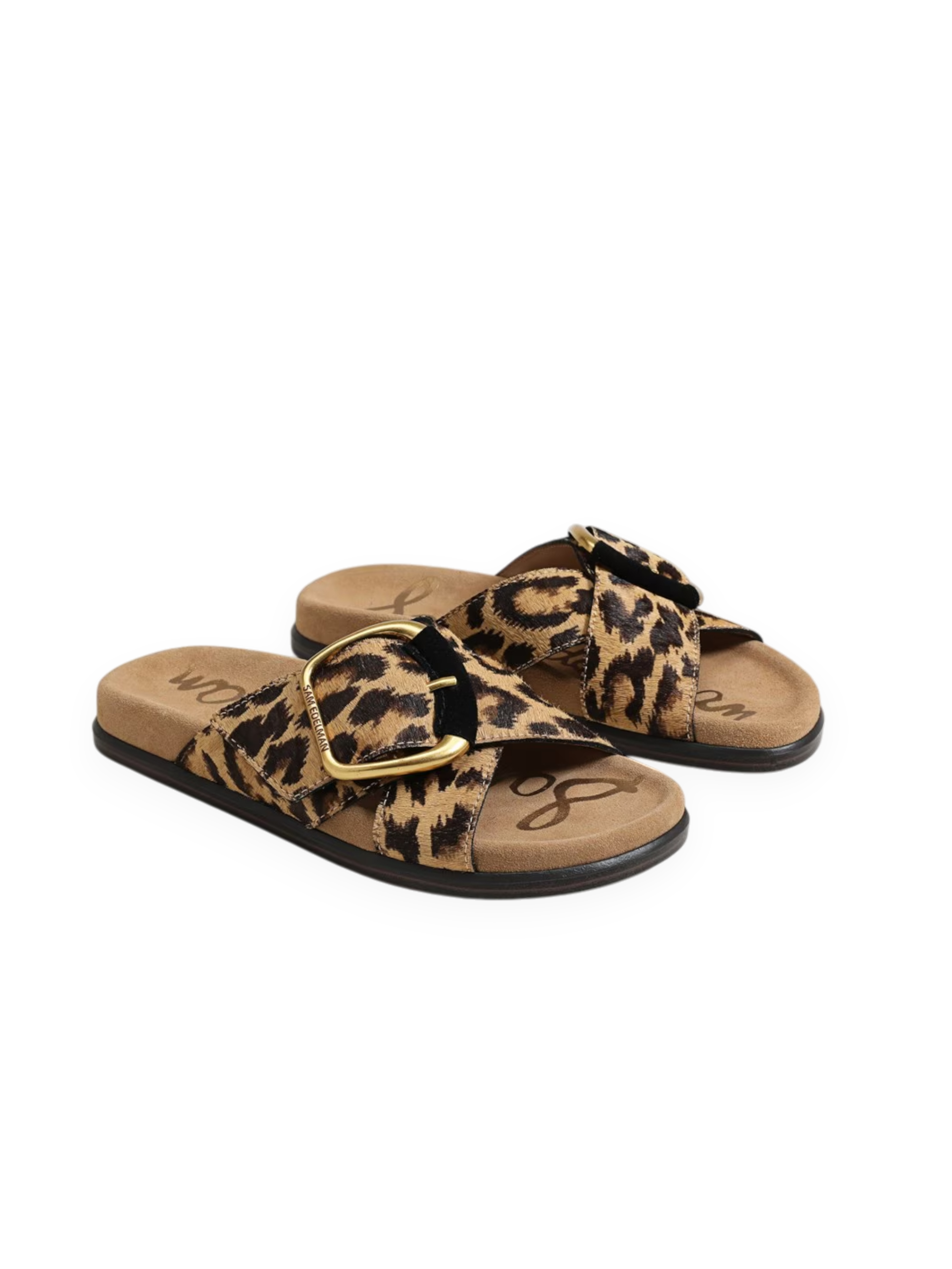 Darla Buckle Slide Sandal -   Cyprus Tan Leopard Brahma Hair