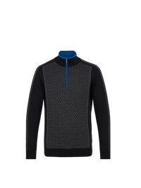 Black Quarter Zip Paneled Wave Jacquard Sweater