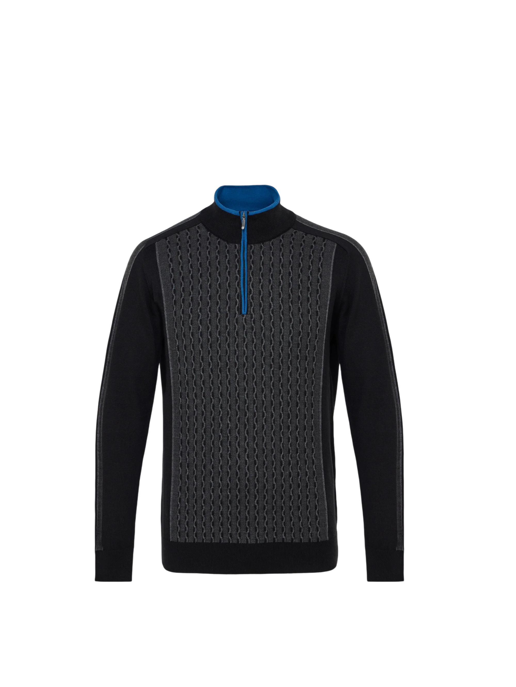 Black Quarter Zip Paneled Wave Jacquard Sweater