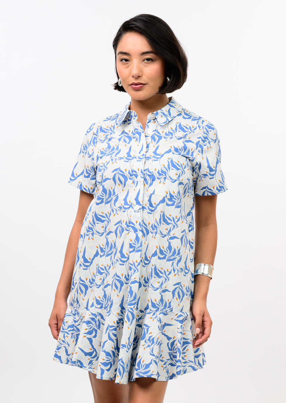 Blue Swing Hem Shirt Dress
