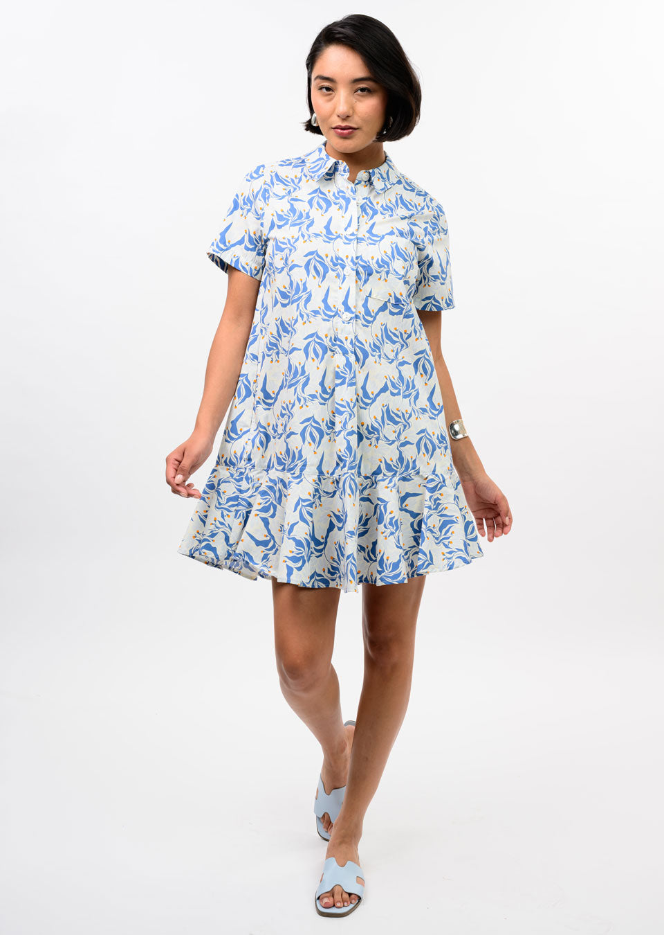Blue Swing Hem Shirt Dress