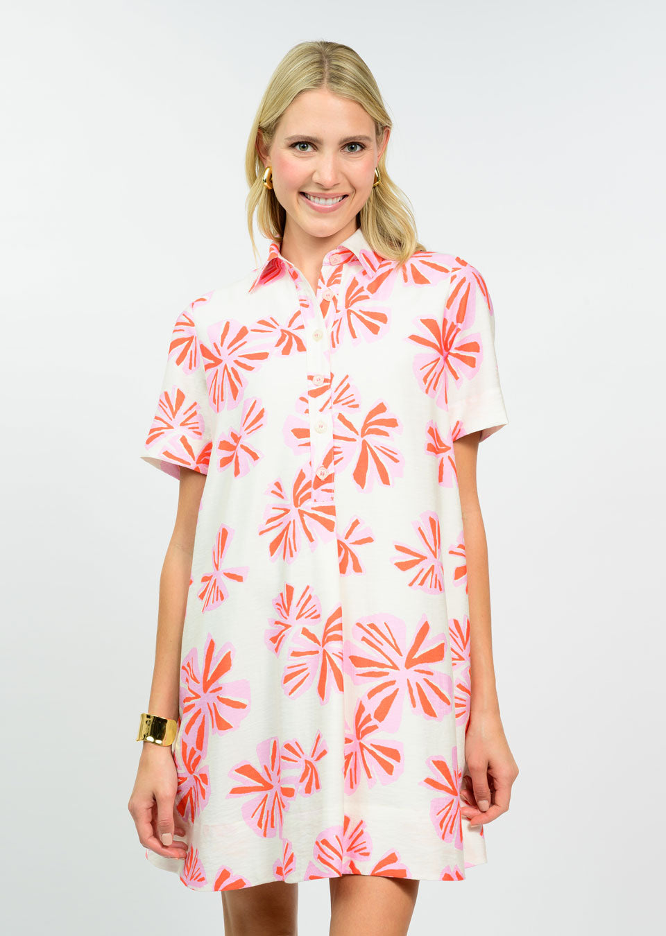 Pink Floral Shirt Dress