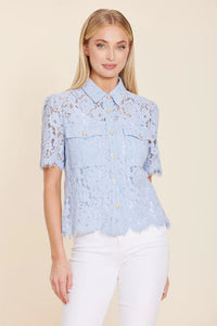 Blue Floral Lace Blouse