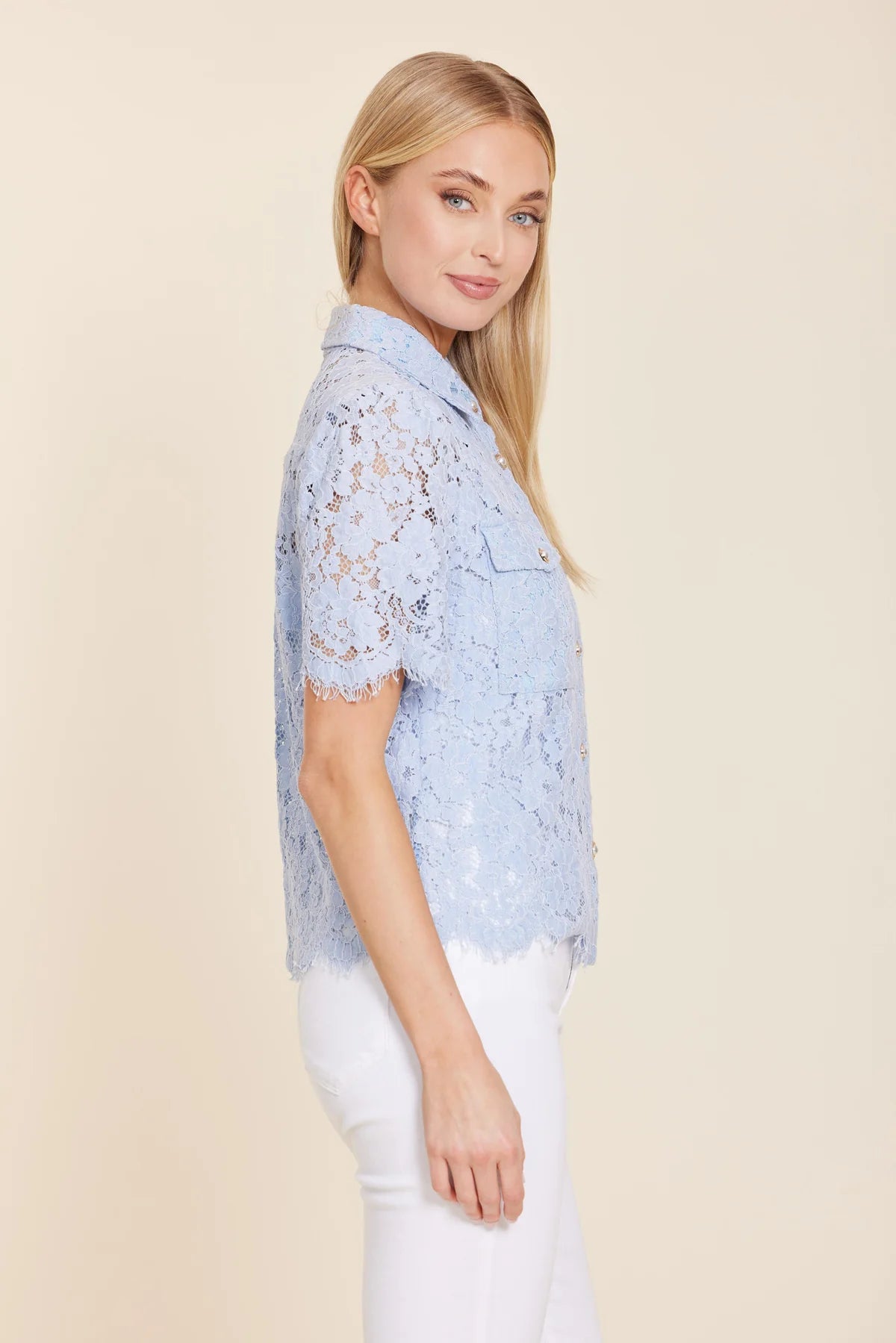 Blue Floral Lace Blouse