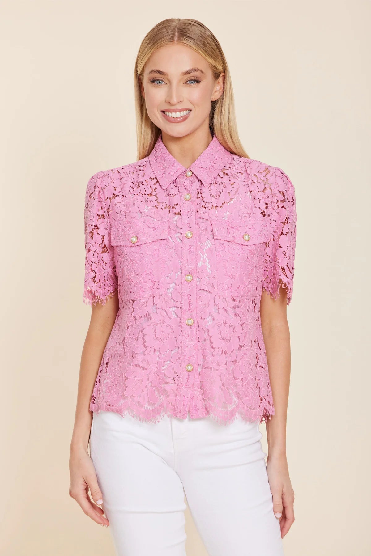 Pink Floral Lace Blouse