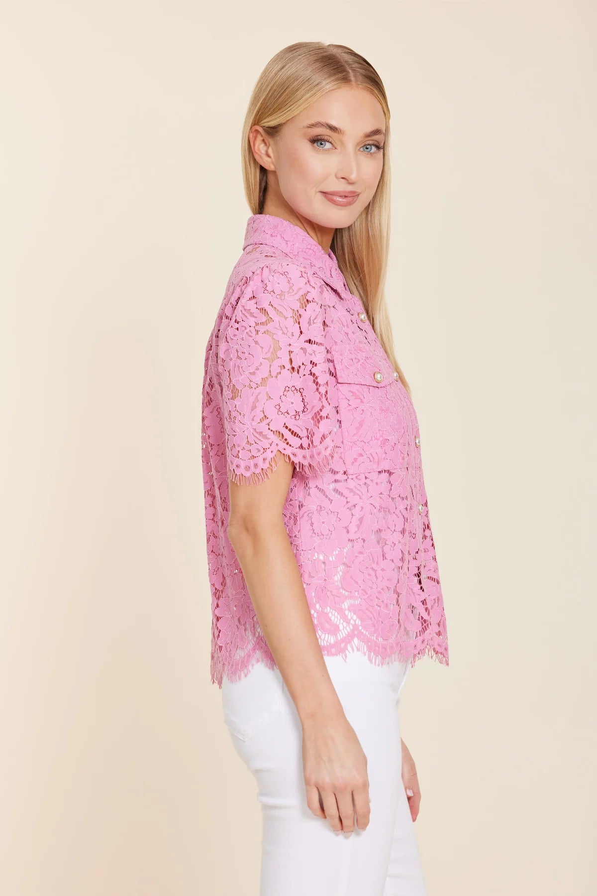 Pink Floral Lace Blouse