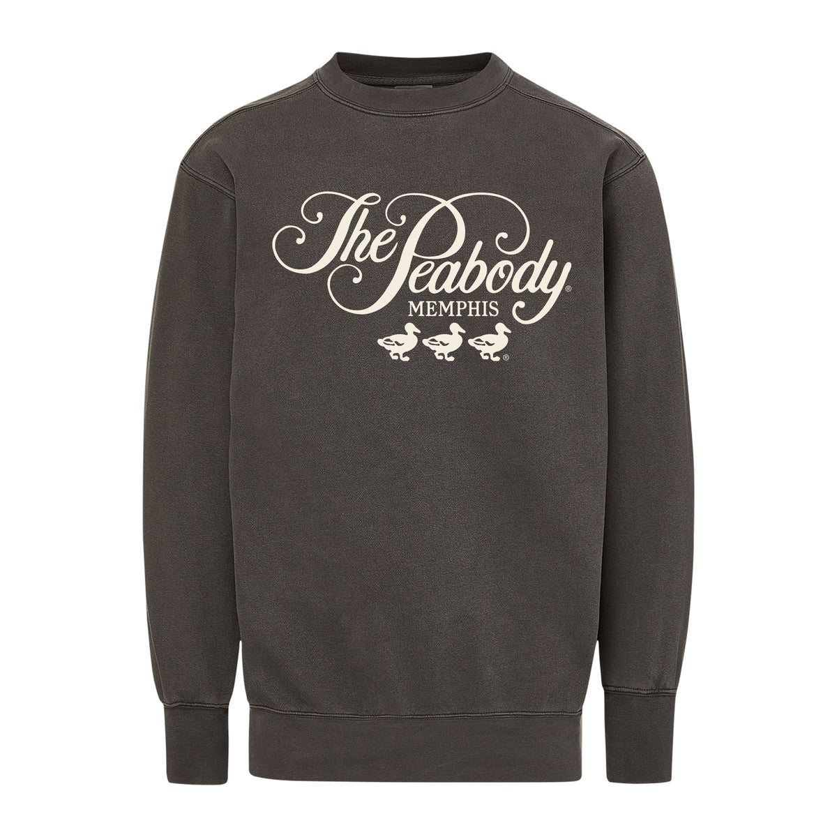 Dark gray sweatshirt with 'The Peabody Memphis' logo on a white background