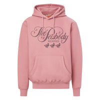 Pink hoodie with 'The Peabody Memphis' text and logo on a white background